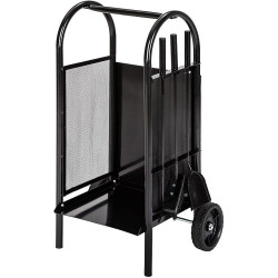 Suport depozitare lemne, 3 accesorii metalice, roti transport, 83x35x30 cm