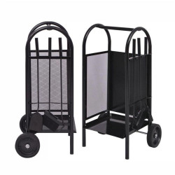 Suport depozitare lemne, 3 accesorii metalice, roti transport, 83x35x30 cm