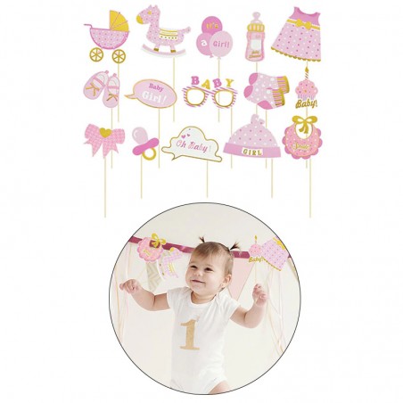 Propsuri It’s a girl, petrecere Baby shower, 15 piese roz, accesorii photo corner