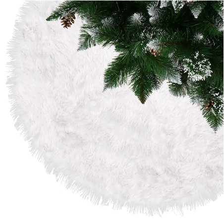 Covor rotund pentru bradul de Craciun, imitatie blana, diametru 90 cm, alb