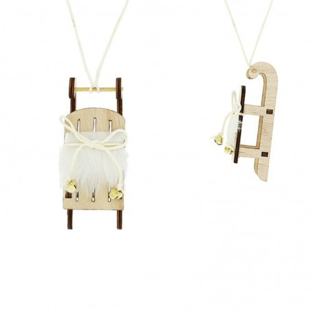 Ornament Craciun, model sanie, 13 cm, material lemn