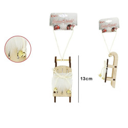 Ornament Craciun, model sanie, 13 cm, material lemn