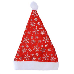 Caciula Mos Craciun, imprimeu fulgi de nea, material textil, 32 x 27 cm