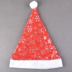 Caciula Mos Craciun, imprimeu fulgi de nea, material textil, 32 x 27 cm