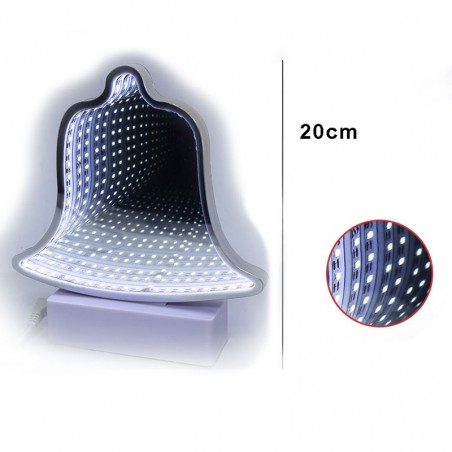 Decoratiune luminoasa, Clopotel 20 cm, efect Infinity mirror, alimentare baterii si USB