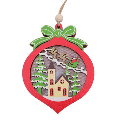 Decoratiune luminoasa de Craciun, glob luminos pentru decor, 9 x 11 cm, lemn