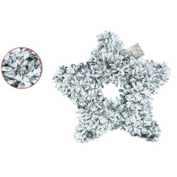Coronita decorativa de Craciun, forma stea, diametru 30 cm, argintie