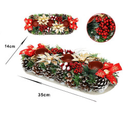 Aranjament pentru masa de Craciun, suport lumanari, 35 x 14 cm, multicolor