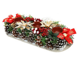 Aranjament pentru masa de Craciun, suport lumanari, 35 x 14 cm, multicolor