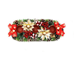 Aranjament pentru masa de Craciun, suport lumanari, 35 x 14 cm, multicolor