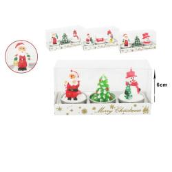 Set 3 lumanari decorative de Craciun, 6 cm, ambalare cutie, diverse modele