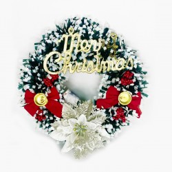 Coronita artificiala de Craciun, mesaj Merry Christmas, 30 cm, fundite rosii
