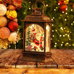 Decoratiune Craciun, felinar cu LED, inaltime 12.5 cm, alimentare baterii