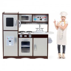 Bucatarie pentru copii, utilata cu frigider, chiuveta, aragaz, cuptor cu microunde, telefon, 83x30x95 cm, MDF