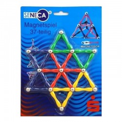 Joc de constructie magnetic, tije cu magnet in capat, set 37 piese colorate