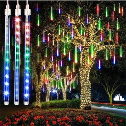 Instalatie 8 turturi meteori, 288 LED-uri multicolore, tuburi 45 cm, decor Craciun interior/exterior, lungime 4.5 m