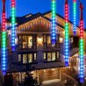 Instalatie 8 turturi meteori, 288 LED-uri multicolore, tuburi 45 cm, decor Craciun interior/exterior, lungime 4.5 m