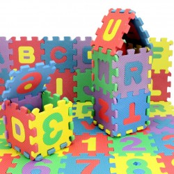 Covor tip puzzle cifre si litere, spuma EVA, 36 piese 15x15 cm, 3 ani+