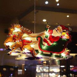 Decoratiune sanie Mos Craciun pentru fereastra, figurina cu LED, lipire ventuza, IP20, baterii