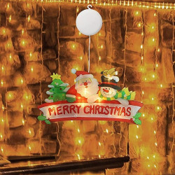 Decoratiune luminoasa geam, Merry Christmas, ventuza aplicare, LED alb cald, multicolor