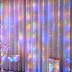 Instalatie tip perdea 3x3 m, 300 LED-uri RBG, 8 moduri de iluminare, USB, 5W, telecomanda