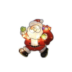 Figurina geam Mos Craciun, decoratiune cu LED, alb cald, aplicare cu ventuza