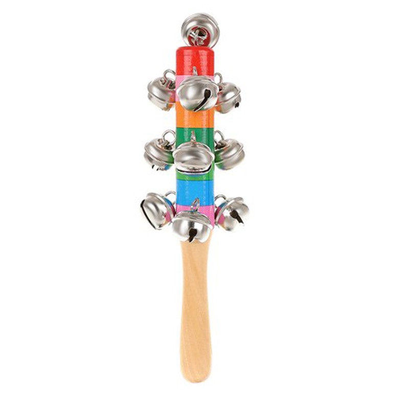 Jucarie zornaitoare din lemn cu clopotei, inaltime 19 cm, multicolor
