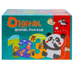 Puzzle din lemn, cifre si forme geometrice, animale colorate, copii 3 ani +