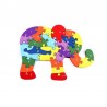 Puzzle din lemn, Elefant multicolor, piese literele alfabetului, 25x18 cm
