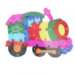 Puzzle lemn, Tren multicolor, litere alfabet, 26x19 cm