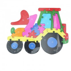 Puzzle din lemn, Tractor 26x20 cm, literele alfabetului, copii 3 ani +