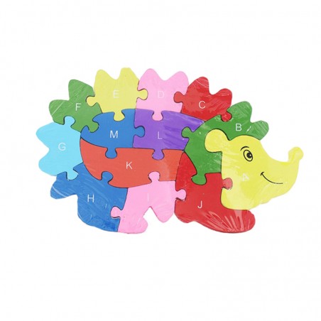 Puzzle alfabet din lemn, forma arici, 26 piese, multicolor
