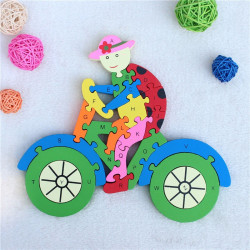 Puzzle alfabet, piese lemn multicolor, Biciclist, 27x24 cm