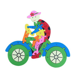 Puzzle alfabet, piese lemn multicolor, Biciclist, 27x24 cm