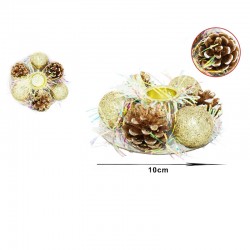 Suport lumanare, decor Craciun, conuri si globuri decorative, diametru 10 cm