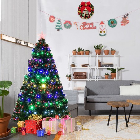 Brad de Craciun artificial, iluminat cu fibra optica si LED-uri, 180 cm, suport metalic inclus, RESIGILAT