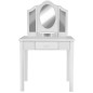 Set masa de toaleta pentru fetite 81x32x46 cm, scaun, 3 oglinzi, sertar, design elegant, alb, RESIGILAT