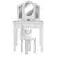 Set masa de toaleta pentru fetite 81x32x46 cm, scaun, 3 oglinzi, sertar, design elegant, alb, RESIGILAT