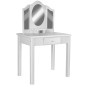 Set masa de toaleta pentru fetite 81x32x46 cm, scaun, 3 oglinzi, sertar, design elegant, alb, RESIGILAT