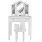 Set masa de toaleta pentru fetite 81x32x46 cm, scaun, 3 oglinzi, sertar, design elegant, alb, RESIGILAT