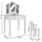 Set masa de toaleta pentru fetite 81x32x46 cm, scaun, 3 oglinzi, sertar, design elegant, alb, RESIGILAT