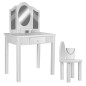 Set masa de toaleta pentru fetite 81x32x46 cm, scaun, 3 oglinzi, sertar, design elegant, alb, RESIGILAT