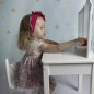 Set masa de toaleta pentru fetite 81x32x46 cm, scaun, 3 oglinzi, sertar, design elegant, alb, RESIGILAT