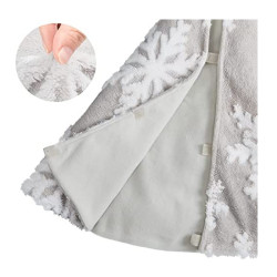 Covor pentru bradul de Craciun, model fulgi de zapada, diametru 120 cm, alb gri