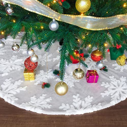 Covor pentru bradul de Craciun, model fulgi de zapada, diametru 120 cm, alb gri