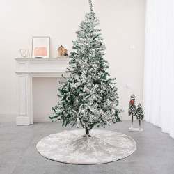 Covor pentru bradul de Craciun, model fulgi de zapada, diametru 120 cm, alb gri