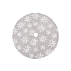 Covor pentru bradul de Craciun, model fulgi de zapada, diametru 120 cm, alb gri