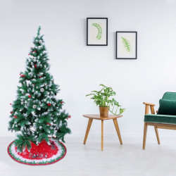 Covor rotund pentru bradul de Craciun, model sanie cu reni, diametru 100 cm