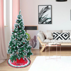 Covor rotund pentru bradul de Craciun, model sanie cu reni, diametru 100 cm
