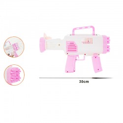 Pistol pentru baloane de sapun, design compact, alimentare baterii, 30 cm, alb roz